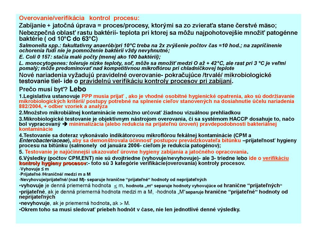 III SHP a postupy založené na HACCP bitúnky overovanie kontroly